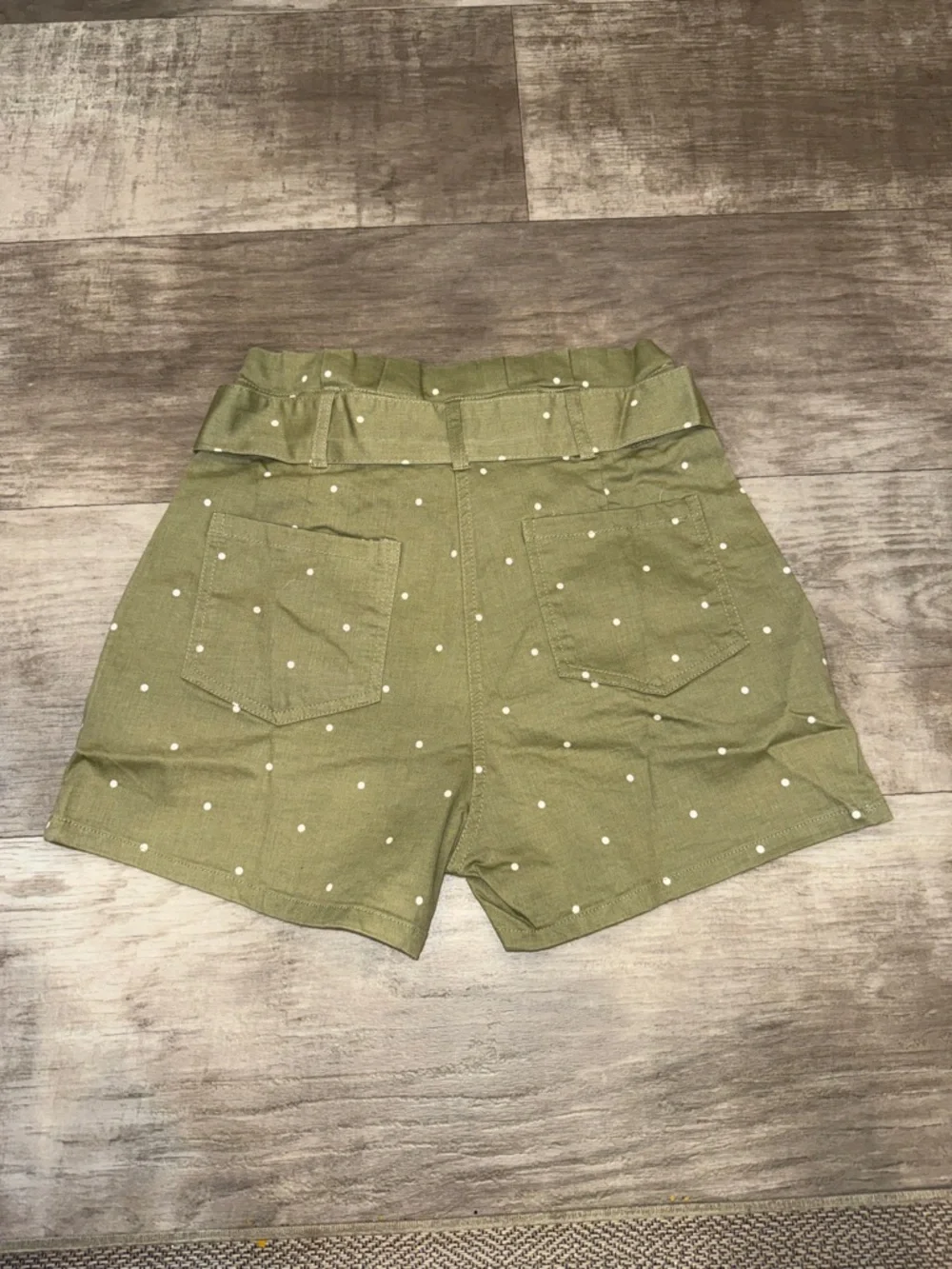 mine Olive Green Polka Dot Paperbag Waist Shorts